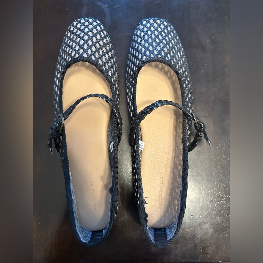 American Eagle Outfitters Black Raffia Mary Jane Comfortable Flats